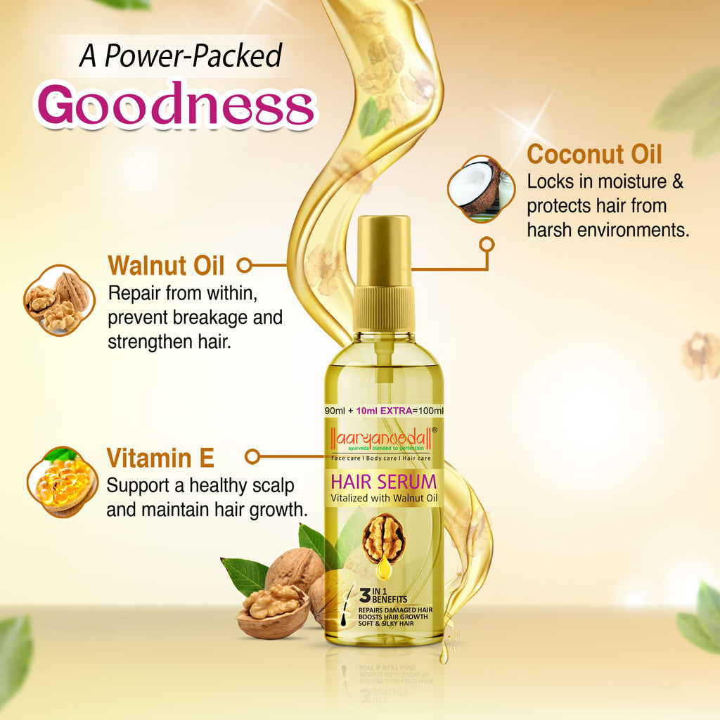 Hair Serum Vitalized with Walnut Oil - 90 ml+10 ml Extra – Aaryanveda